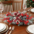FACINOC 24" Artificial Christmas Swag for Front Door Decorative Xmas Swags with Red Berries Pine Cones Bow Festive Decorations for Mantle Wall Indoor Outdoor Holiday Home Decor (Red 1 PCS)