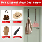 2-Pack Wreath Hooks for Front Door, 12.5-20" Extendable Heavy Duty Metal Over The Door Hooks (22 lbs) for Spring Decor & Coats, Slim Damage-Free Hanger for Tall & Screen Doors, Brushed Nickel