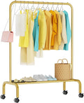 Rolling Clothing Racks for Hanging Clothes, Garment Rack for Clothes to Hang, Metal Portable Wardrobe Rack for Coats, Jackets, Shirts, Dress,Gold