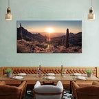 Mountain Wall Art Sunset Cactus Wall Decor Arizona Sonoran Desert Canvas Pictures Saguaro Landscape Photography Prints Western Nature Artwork Living Room Bedroom Office Home Decoration 29.53x 57.87"