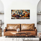 Abstract Kitchen Wall Art Geometric Dining Room Wall Decor Red Wine Glass Canvas Prints Pictures Rustic Farmhouse Fruits Still Life Painting Living Room Wine Bar Art Wall Decor Home Decorations 20x40"