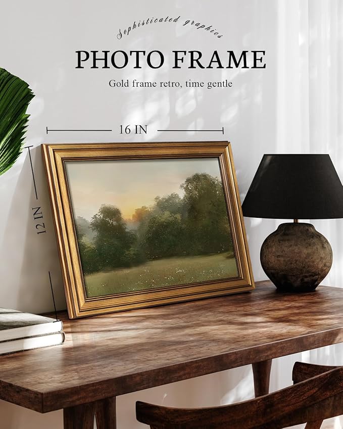 VIYYIEA Vintage Gold Framed Wall Art for Living Room, Sunrise Canvas Prints Home Decor, Oil Painting Picture, Bedroom Wall Decor Gifts for Friends or Family -【Sunrise】-(16L x 12W)