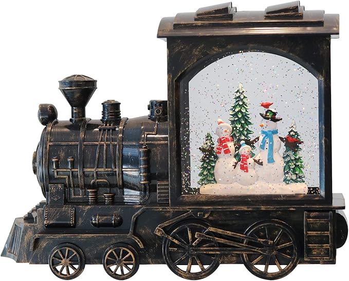 Christmas Musical Snow Globe Lantern Battery Operated with 6 Hour Timer, Snowman Lighted Snow Globe Train Spinning Water Swirling Glitter Christmas Decoration Gifts(10.6 x 4.3 x 8.3 Inches)