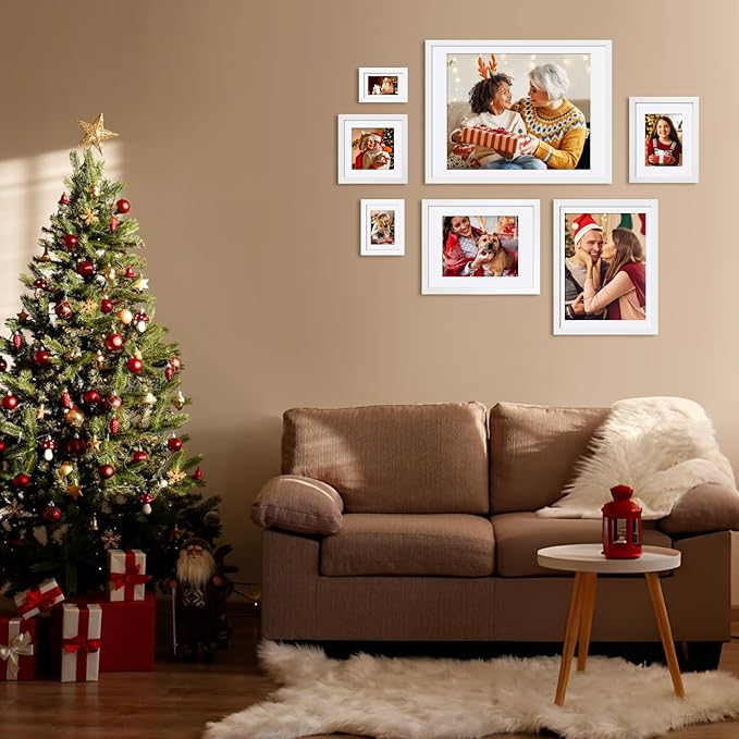 Egofine 12x16 Picture Frames Set of 4, Made of Solid Wood Covered by Plexiglass 9x12 and 11x14 with Mat or 12x16 without Mat, for Wall Mounting Photo Frame White