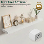 Floating Shelves for Wall 48 in x 9.3 in Deep, Wall Mounted Rustic Wood Shelf with Invisible Brackets for Storage & Display, Living Room Bedroom Bathroom, White, 2 Pack