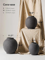Ceramic Rustic Vase, 10.8 Inch Farmhouse Minimalist Tall Flower Vase for Table, Living Room, Home Decor, Bathroom, Holiday, Wedding, Set of 1, Sandstone Black