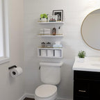 WOPITUES Floating Shelves for Wall with Cube Shelf, Wall Shelves with Metal Rail for Decor, Bathroom Organizers and Storage, Over Toilet Shelves for Bathroom, Toilet Paper-White&Gold