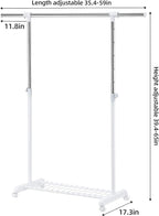 LiaMeE Adjustable Clothing Rack for Hanging Clothes, Heavy Duty Garment Rack with Wheels，Free Standing Rolling Clothes Rack with Shelf & Grid, Easy Assembly Standard Rod, White & Chrome