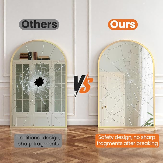Sweetcrispy 26.5"x38" Arched Gold Bathroom Mirrors for Wall, Bathroom Mirrors for Over Sink, Metal Framed with HD Shatter-Proof Glass for Entryway, Living Room, Bedroom, Home Decor