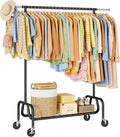 Heavy-duty Clothing Rack with Wheels, Rolling Clothes Rack with Shelf, Clothes Racks for Hanging Clothes, Metal Standing Garment Racks, Black