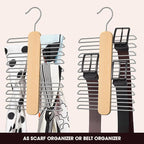 Tie Hanger 2 Pack,Tie Organizer for Closet 20 Storage Capacity,Wooden Necktie Organizer Tie Storage,360 Degree Rotating Accessory Organizers for Tie,Belt,Scarf