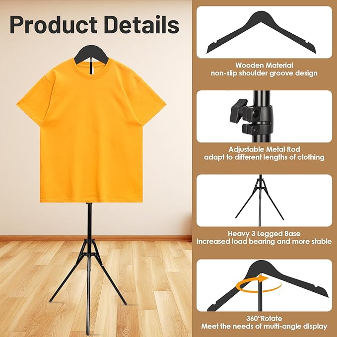 Adjustable Shirt Display Stand 32-63 Inch, Foldable Clothing Display Stand for Retail Vendors, T Shirt Mannequin Torso, Steamer Rack Stand for Dress Clothes Garment