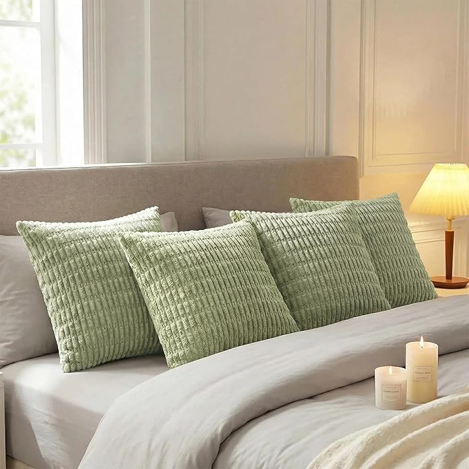 Fancy Homi 4 Packs Decorative Throw Pillow Covers for Living Room Couch Bed, Modern Farmhouse Boho Home Décor Accent Cushion Case, 22" x 22", Sage Green