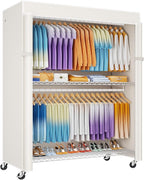 P8C Max Heavy Duty Clothes Rack（With Extended Width Design） Rolling Clothing Racks for Hanging Clothes with Lockable Wheels，51.2"W x 15.8"D x 80.5"H，Load 700LBS，White Rack with White Cover