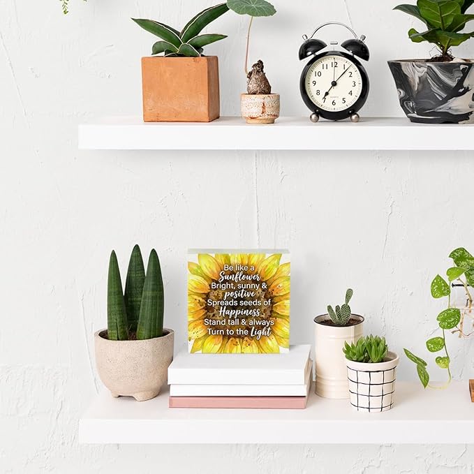 Sunflower Decorations Sunflower Desk Accessories Inspirational Desk Decor Summer Decorations Wooden Box Sign for Home Office Farmhouse Table Shelf