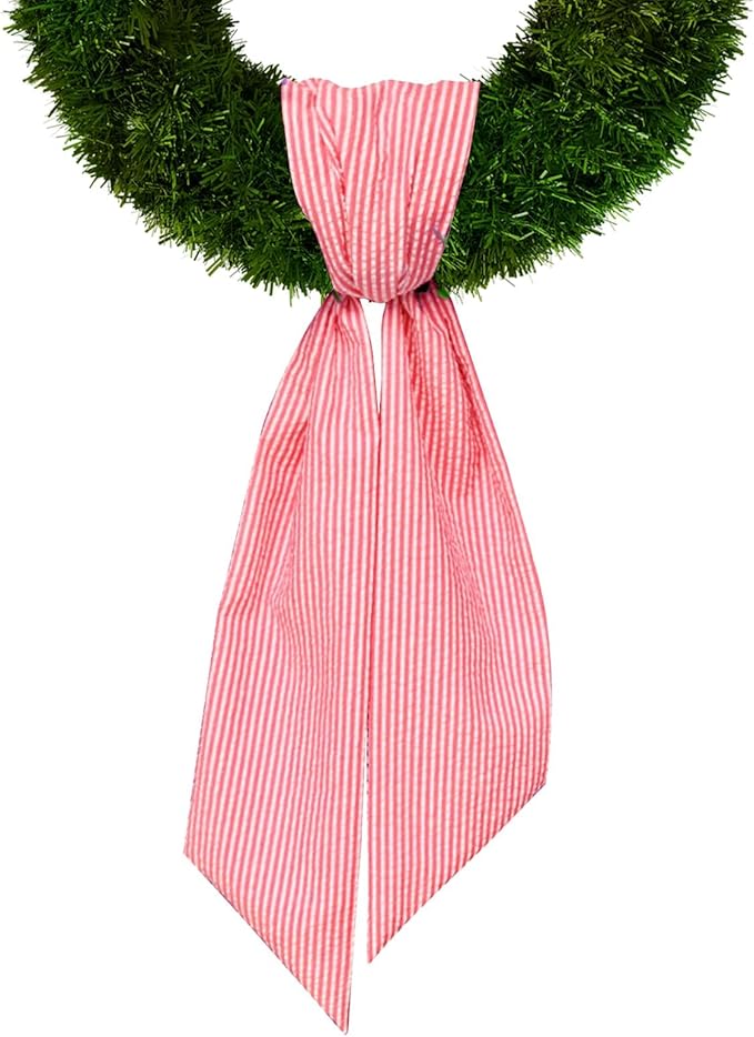 Christmas Wreath Sash for Front Door, Red Stripes Seersucker Sash Holiday Wreath Accessories for Home Wedding Birthday Decorations