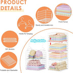 6 Tier Raised-Height Hanging Closet Organizer, Stackable Sweater Organizer for Closet, Wire Storage Basket Bins for Clothes Purse Shoes, Hanging Shelves with 4 Hooks & 3 Dividers Adjustable