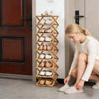 2/3/4/5/6/7/8/9 Tier Bamboo Shoe Rack - Foldable,No Installation Needed,Space-Saving Multi-Tier Storage for Indoor & Balcony Use (Yellow,6 Layers)