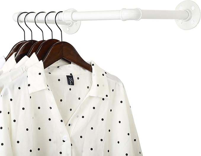 WEBI Clothing Rack Wall Mount,20" Industrial Pipe Clothes Rack for Hanging Clothes,Heavy Duty Iron Garment Rack Bar,Retail Display Clothes Rod for Closet,Laundry Room,White
