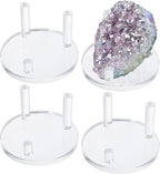 Hipiwe Clear Acrylic Display Stand - Three-Peg Display Easel Stands for Fossil Coral Geodes Rock Mineral Agate,Large Crystal Display Stand with Round Base, Set of 4