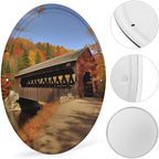 Wall Picture, with Albany Covered Bridge Printed Circular Iron Hanging Picture,Wall Art Decor,Home for Bedroom Living Room Bathroom Decor,Iron Painting 11.8X11.8 in