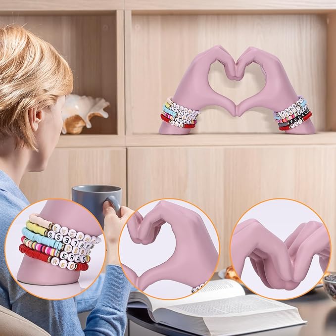 Heart Hand Sculpture, Pink Home Decor Aesthetics for Room Shelf Coffee Table Dining Table Centerpiece, Birthday Gift and Memorial Gift for Women, Girlfriend Girls Mom.