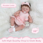 KSBD Reborn Baby Dolls Girl - 20 Inch Realistic Sleeping Newborn Baby Doll, Lifelike Handmade Cloth Body Soft Weighted Reborn Doll, Advanced Painted Gift Set for Kids Age 3+
