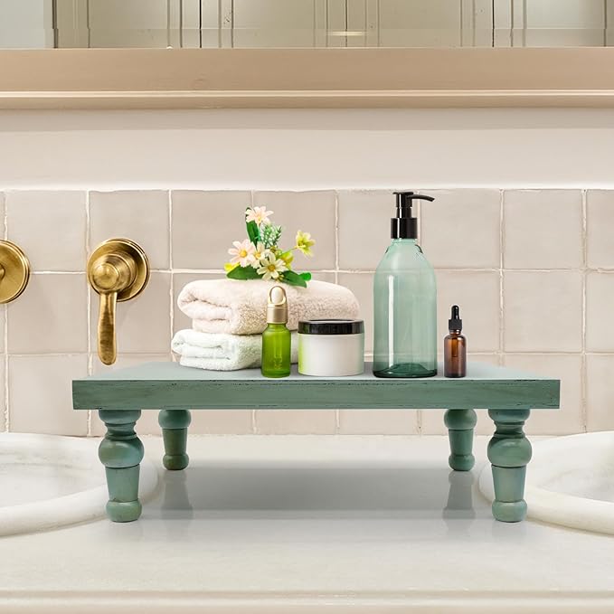 Wooden Riser Decorative Tray, Farmhouse Wood Pedestal Stand, Rustic Tray Riser Display Stand, Coffee Bar, Dining Room, Centerpiece, Kitchen, Bathroom Table Decor (Green)