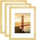 11x14 Picture Frame 3 Pack - Gold Poster Frame Display Pictures 8x10 with Mat or 11 x 14 Without Mat for Wall Hanging Horizontal and Vertical
