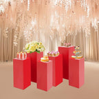 6Pcs Square Display Pedestal Stands Set for Party, Metal Display Stand Plinth Pillars, Cake Stands Pillars for Wedding Birthday Art Decor Risers, 11.8*31.5" (L), 11.02*25.6" (M), 10.24*23.6" (S)