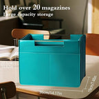 Leather Magazine Holder Foldable with Handles，Stable Magazine Rack Floor，Magazine Basket File Holder Storage，Document File Folder Organizer Free Standing for Office Living Room (green)