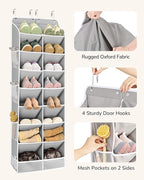 ULG Over The Door Shoe Organizer with 16 Large Pockets, Hanging Shoe Rack for Closet Door, Space Saving Shoe Storage for Boots, Heels & Sneakers,Grey