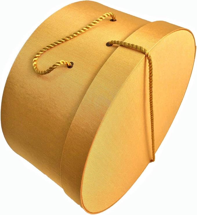 Sarah's Hat Boxes Classic Gold Hat Box – 14.75" x 7.5" (Dia. x Ht.) Handmade in USA – Odorless Non-Toxic Adhesive, Cording Handle – Premium Storage for Hats & Accessories