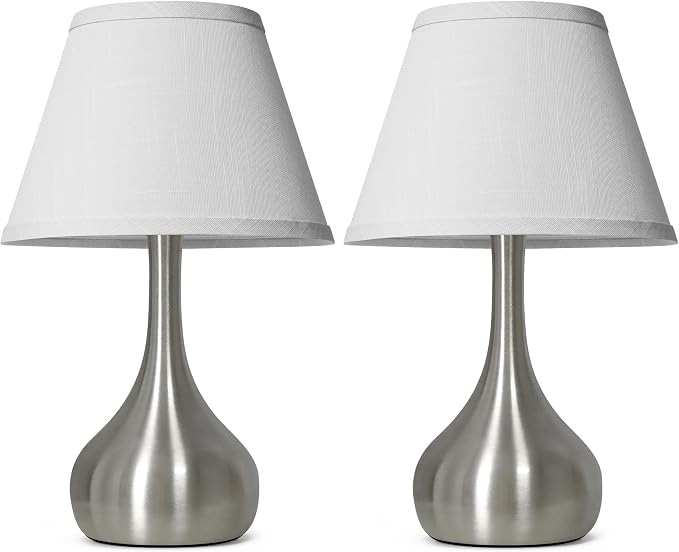Touch Table Lamp for Bedroom Set of 2, 3-Way Dimmable Bedside Lamp for Nightstand, 17” Modern Metal Desk Lamp with Linen Shade for Living Room, Kids Reading, Dorm, Home Office Decor, Bulb Included