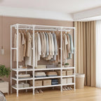 Portable Closet,Garment Rack,Heavy Duty Clothes Rack with Cover,Wardrobe Closet with 3 Hanging Rods, 6 Storage Shelves and 4 Drawers,55.1" L x 17.7" W x 67.7" H,Pale Yellow