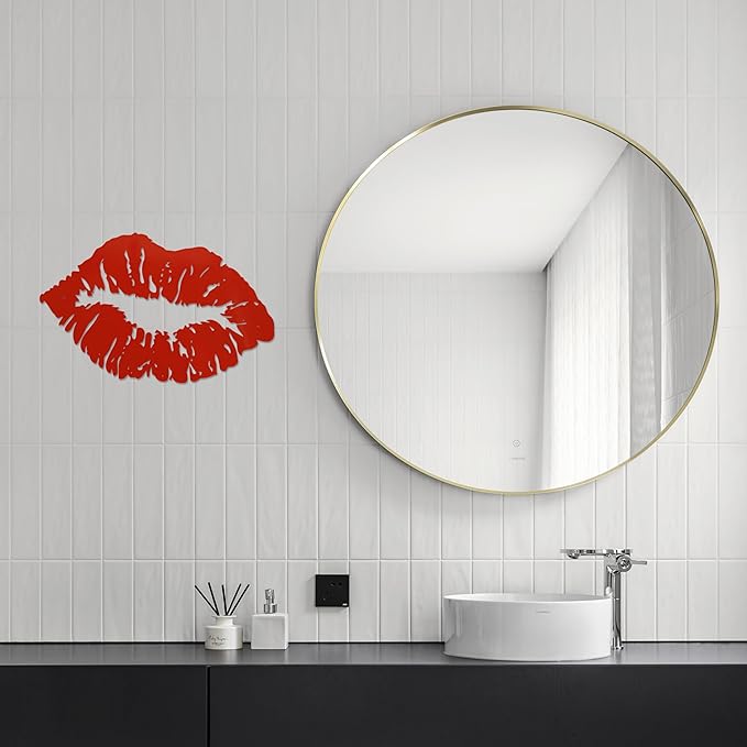 Metal Red Kiss Lips Wall Art Girl Room Decor Kiss Lips Farmhouse Decor for Living Room, Bathroom, Powder Room, Bedroom, Office, 15.0 x 9.6 Inches