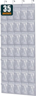 MISSLO 35 Clear Large Pockets Over The Door Shoe Organizer Sturdy Oxford Fabric Hanging Shoe Rack Closet Shoe Holder Hanger, Grey