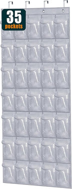MISSLO 35 Clear Large Pockets Over The Door Shoe Organizer Sturdy Oxford Fabric Hanging Shoe Rack Closet Shoe Holder Hanger, Grey