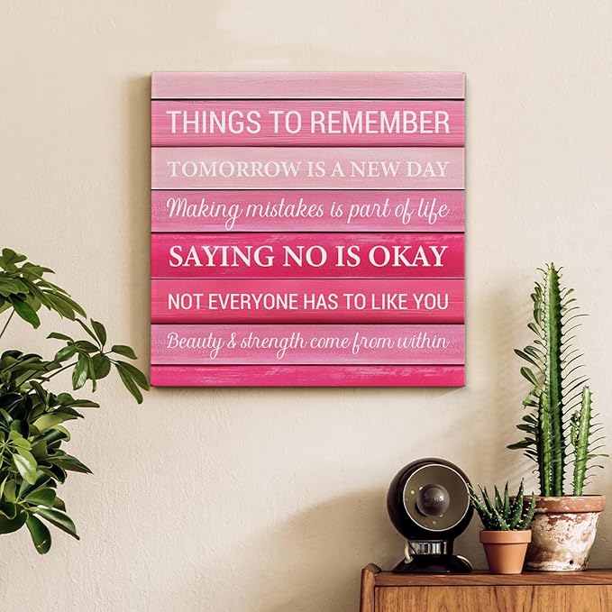 Inspirational Pink Wall Art Decor, Preppy Motivational Room Sign, Pink Positive Canvas Posters Art Work for Home Office Bedroom Living Room Kitchen Bathroom (8 X 8 Inches, Framed)