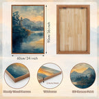 KAlRNE Landscape Wall Art Set of 3(24”X36”),Abstract Nature Wall Decor,Blue Forests Lake Canvas Paintings,Framed Watercolor Sunset Mountains Prints For Living Room Bedroom Office Decoration