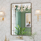 LOAAO 24”X36” Bronze Bathroom Mirrors for Vanity, Rounded Rectangle Brushed Bronze Metal Frame Mirror, Anti-Rust, Hangs Horizontally or Vertically