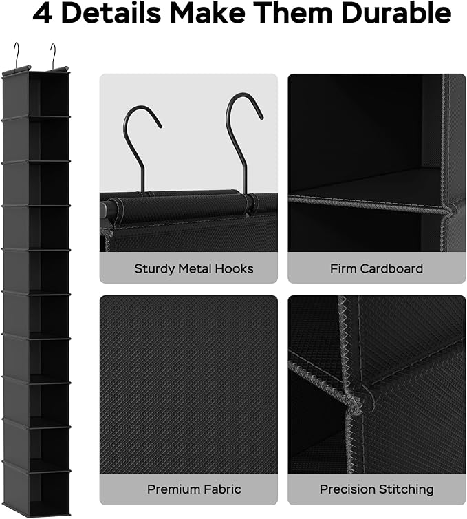 MAX Houser 10-Shelf Hanging Shoe Shelf Organizer, Hanging Shoe Storage for Closet (Black)