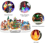 MOMENTS IN TIME Animated Disney Holiday Town Scene 10.5” Christmas Tree Christmas Village, LED Lights, Music & Motion Handcrafted Polyresin Village Power Adapter Included