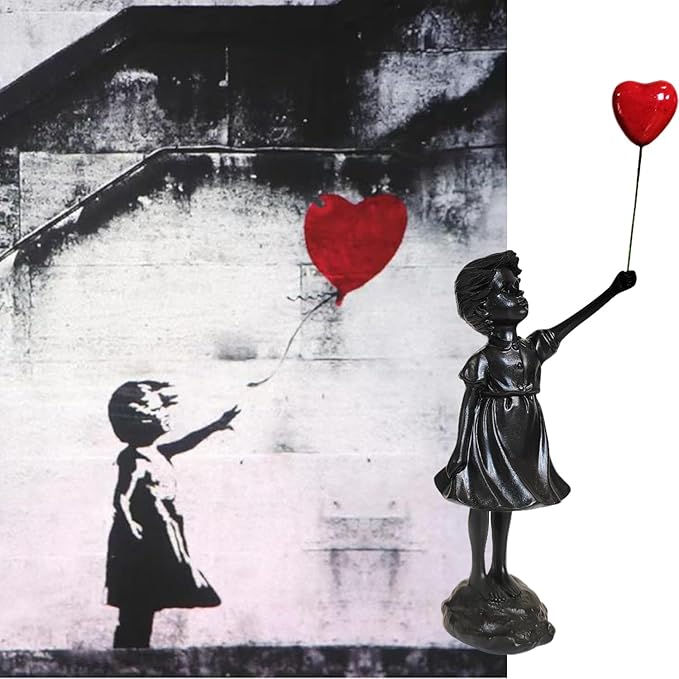 Banksy Street Graffiti Art Statue,Love Balloon Girl Statue,Room Decor Statue,Resin Statue Ornaments,Living Room Dining Desk Decorations,Bookshelf Decorative Objects,Modern Home Decor(Black)
