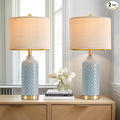 24.25" Modern Ceramic Blue Table Lamps Set of 2 for Living Room Bedroom Bedside Table Lamp for Night Stands Boho Nightstand Lamp Coastal Side End Table Lamps Reading Light Home Office Dorm Deco Gifts