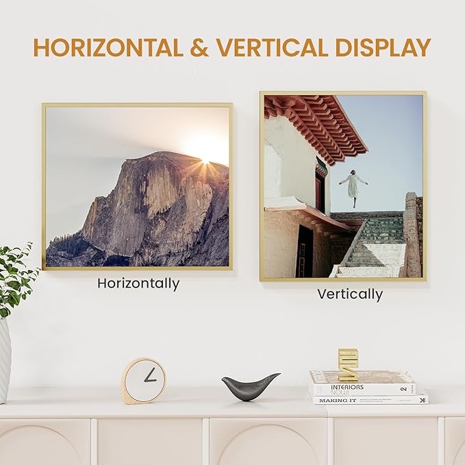 14x16 Aluminum Metal Picture Frame,Tempered Glass Gold Photo Frame 14x16 for Family Photo,Posters,Art,Document to Wall Mount Horizontally or Vertically