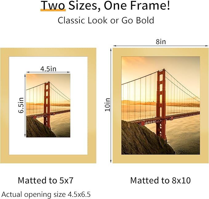 8x10 Picture Frame 3 Pack - Gold Poster Frame Display Pictures 5x7 with Mat or 8 x 10 Without Mat for Wall Hanging Horizontal and Vertical