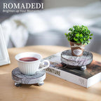 Romadedi Farmhouse Wood Riser for Display- 4 pcs Rustic Decor Mini Wooden Pedestal Stand Decorative Round Tray for Home Table Bathroom Counter Shelf Kitchen, Whitewash