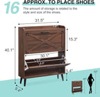 Shoe Storage Cabinet,Farmhouse Shoe Organizer with 2 Flip Drawers & Barn Door Design,Freestanding Hidden Slim Narrow Shoe Rack Cabinet for Entryway,Foyer,Hallway,Walnut