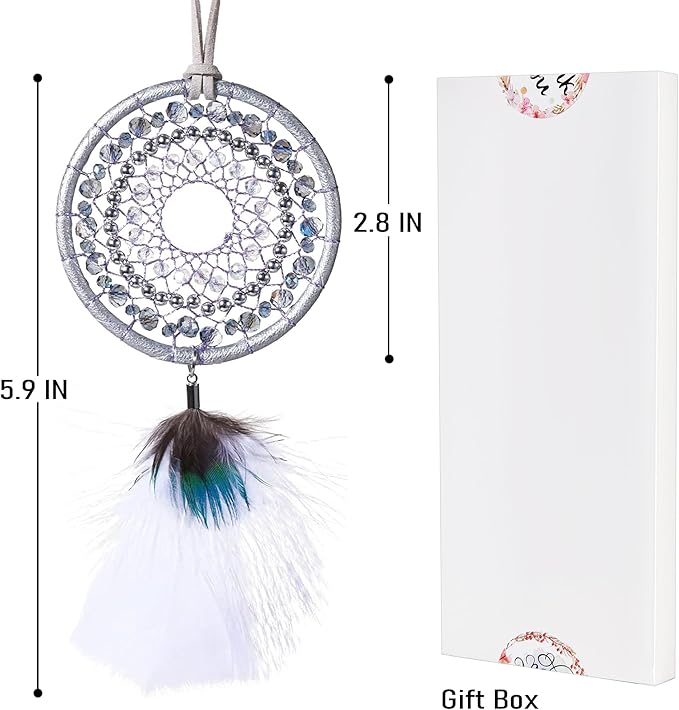 Ice Blue Dream Catchers - Turkey Feather and Peacock Feather, Handmade Small Dreamcatcher for Bedroom, Dream Catcher for Girls, Dream Catchers for Boys, Dream Catcher Wall Decor